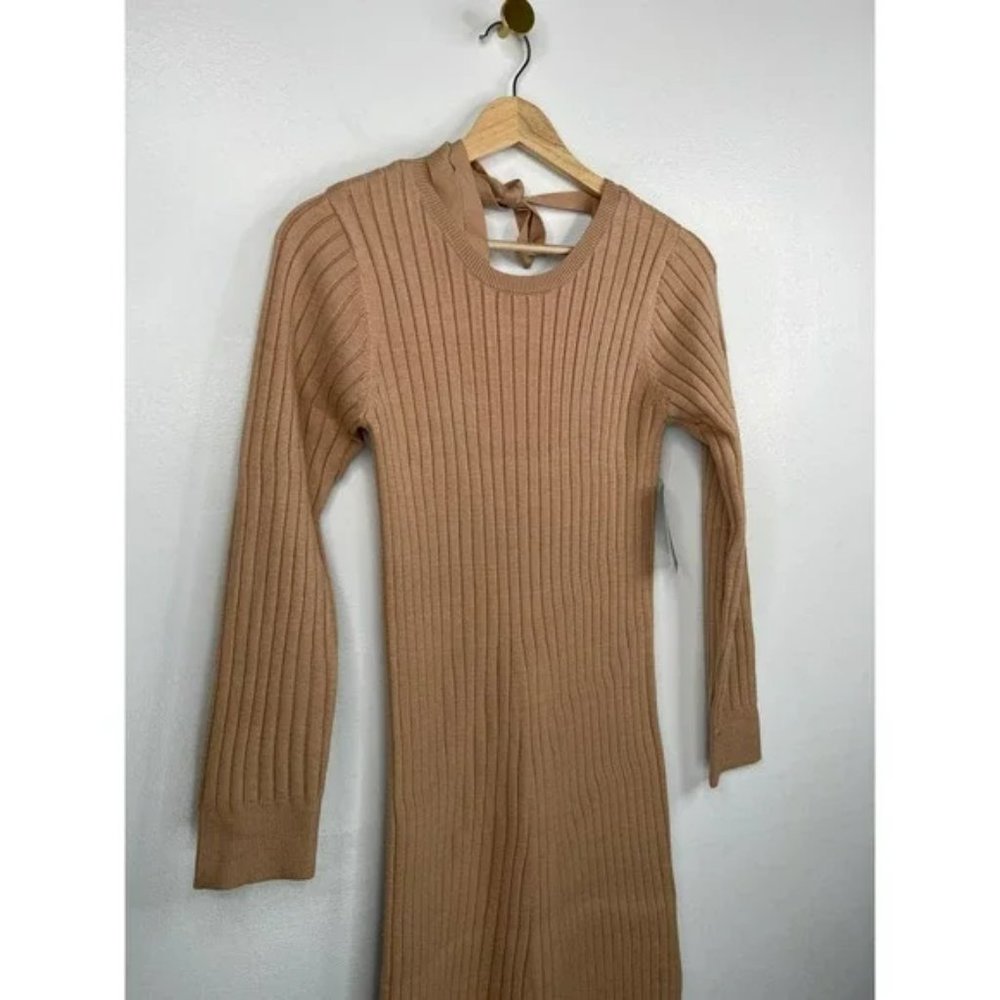 WAYF X Bff Hollie Long Sleeve Women's Sweater Dress Camel Size: X-Small NWT - Picture 3 of 7
